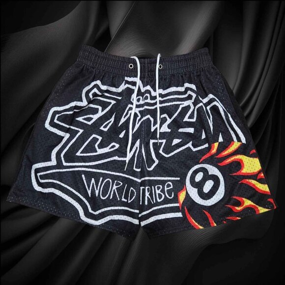 Stussy 8Balls World Tribe Fire Short Mesh/Jersey Short Unisex *Modern Boot* - Picture 1 of 5